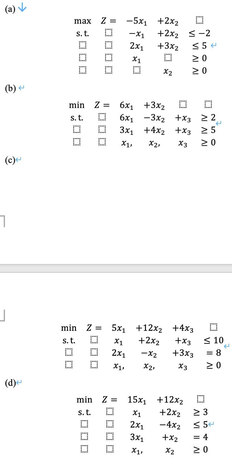 write the dual problem of the following formulas.