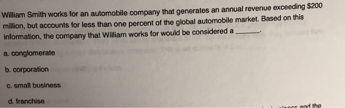 William Smith works for an automobile company