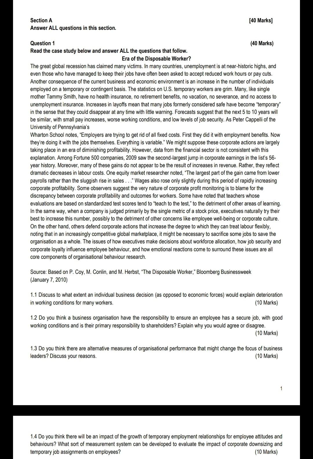 [40 Marks] Section A Answer ALL questions in this