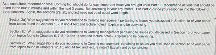 As a consultant, recommend what Corning Inc.