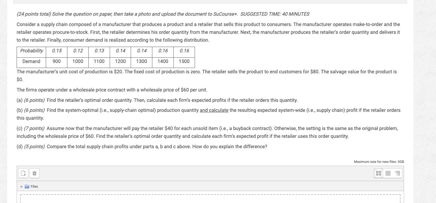 (24 points total) Solve the question on paper,