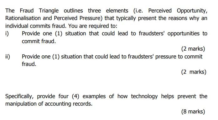 The Fraud Triangle outlines three elements (i.e.