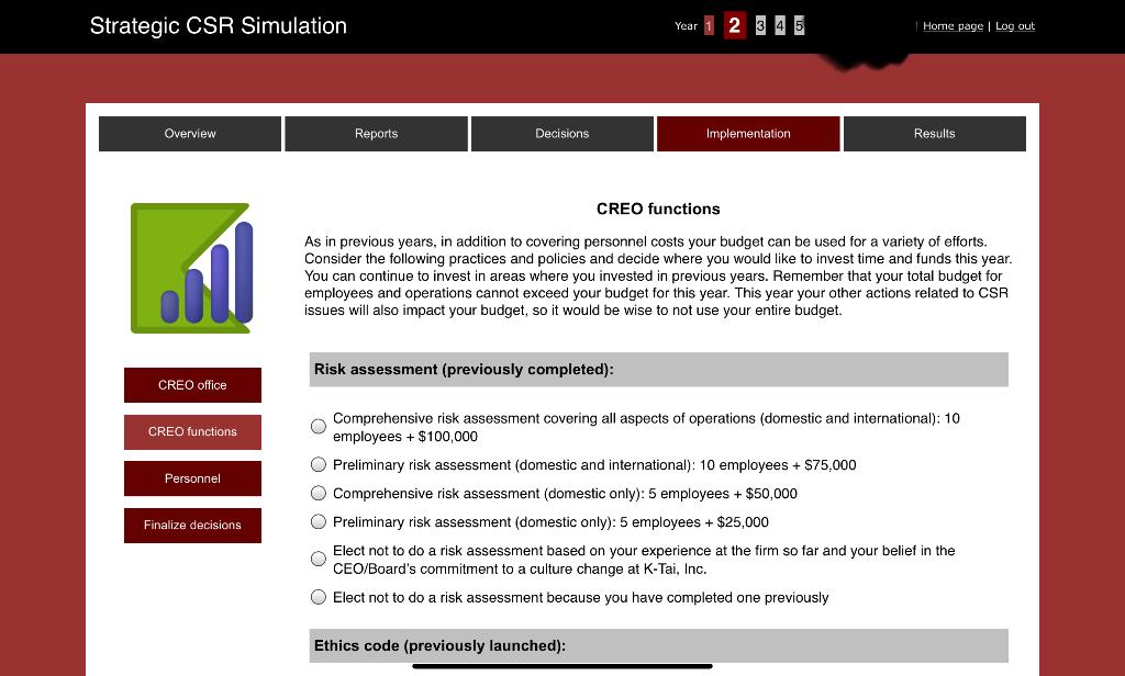 c Strategic CSR Simulation Year 2 3 4 5 Home page