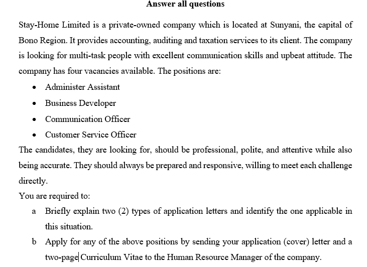 Answer all questions Stay-Home Limited is a