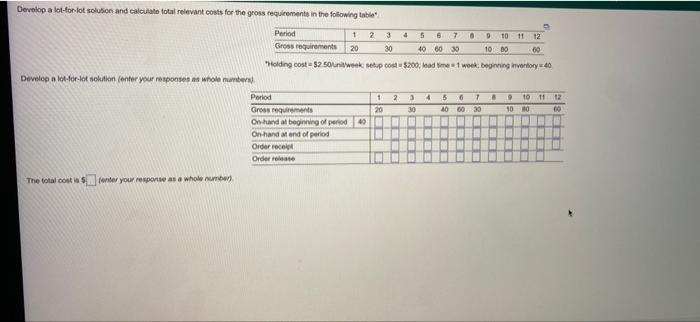 Develop a lot-for-lot solution and calculate