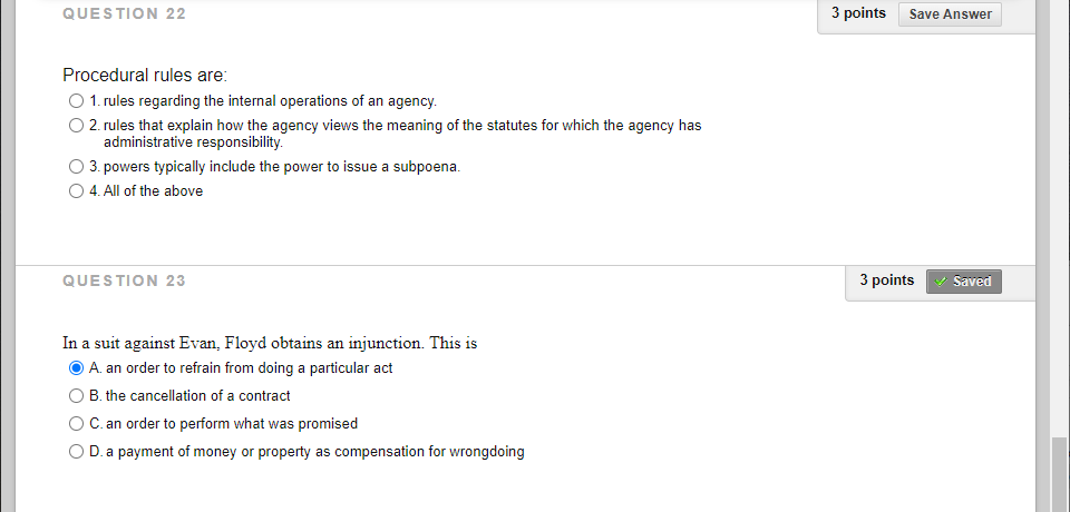 QUESTION 22 3 points Save Answer Procedural rules