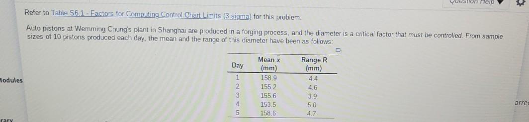 Question Help Refer to Table 56.1 - Factors for