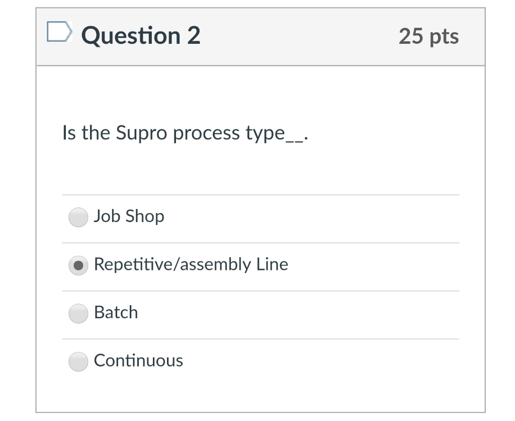 D Question 1 25 pts Is the Supro production