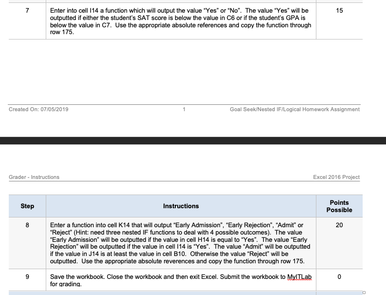 Step Instructions Points Possible 1 10 N Select