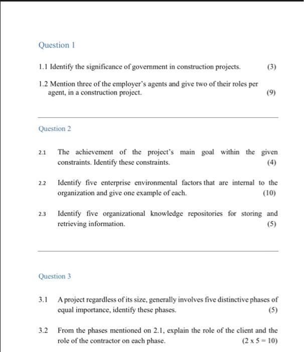 Question 1 1.1 Identify the significance of