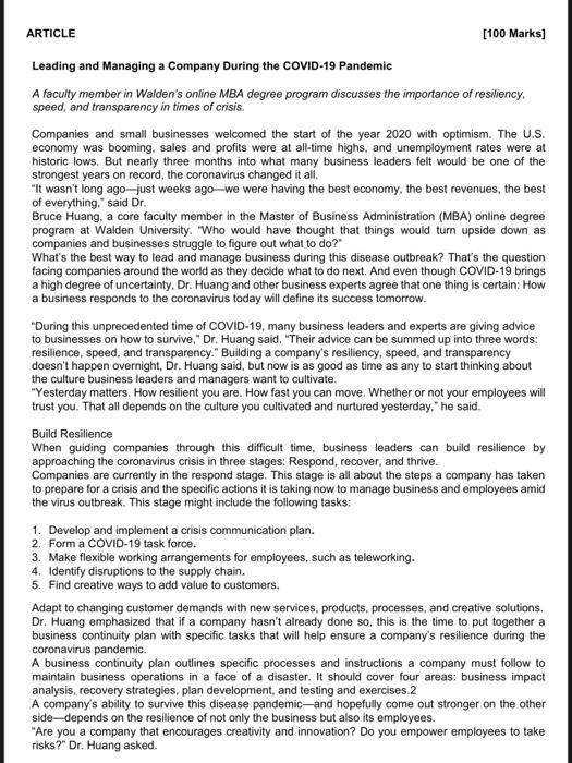 ARTICLE [100 Marks] Leading and Managing a