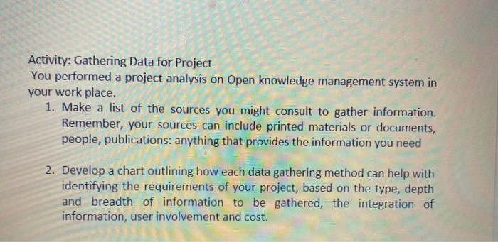 Activity: Gathering Data for Project You