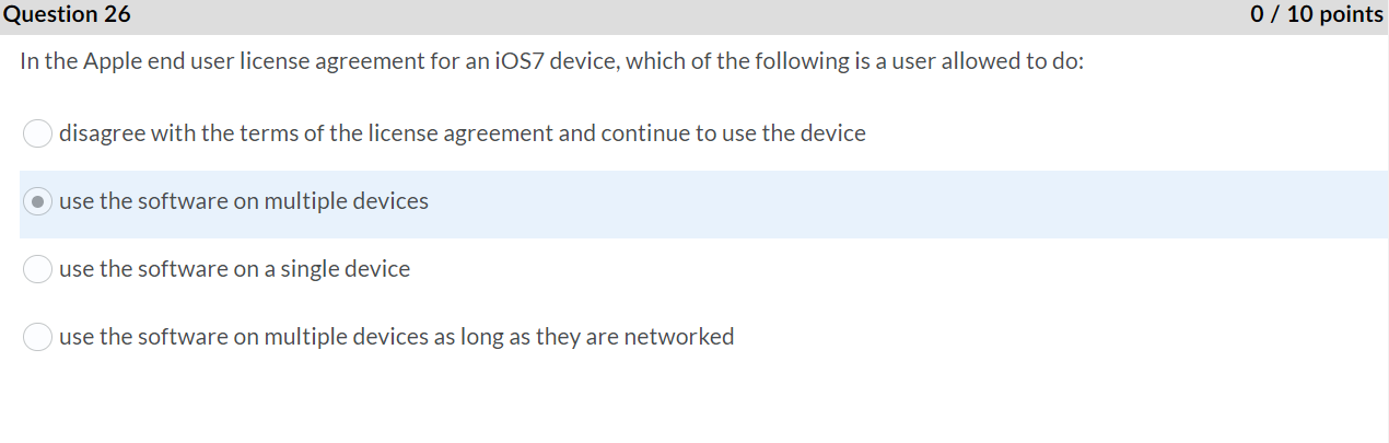 Question 26 0 / 10 points In the Apple end user