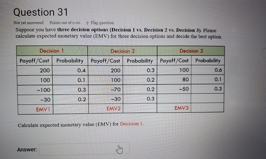 Question 31 Not yet answered Points out of 2.00 P