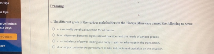 ss Tips Framing ss Tips e Unlimited 2 Days 1. The