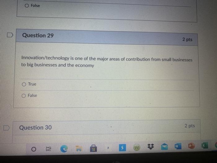 O False Question 29 2 pts Innovation/technology