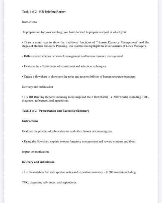 Task 1 of 2 - HR Briefing Report Instructions In