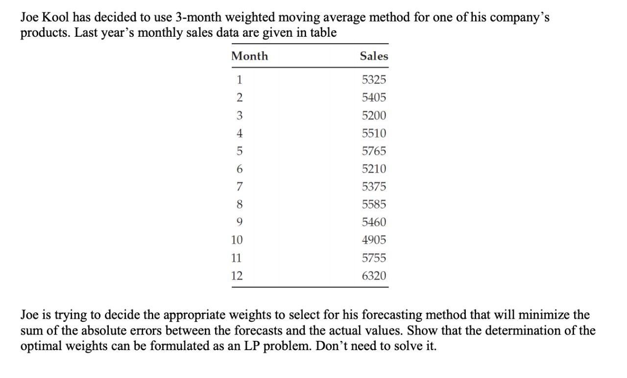 Joe Kool has decided to use 3-month weighted