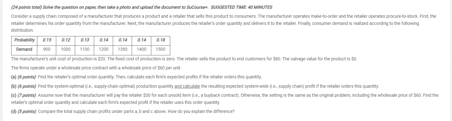 (24 points total) Solve the question on paper,
