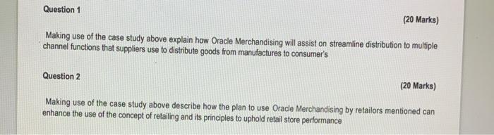 Question 2 (20 Marks) Making use of the case