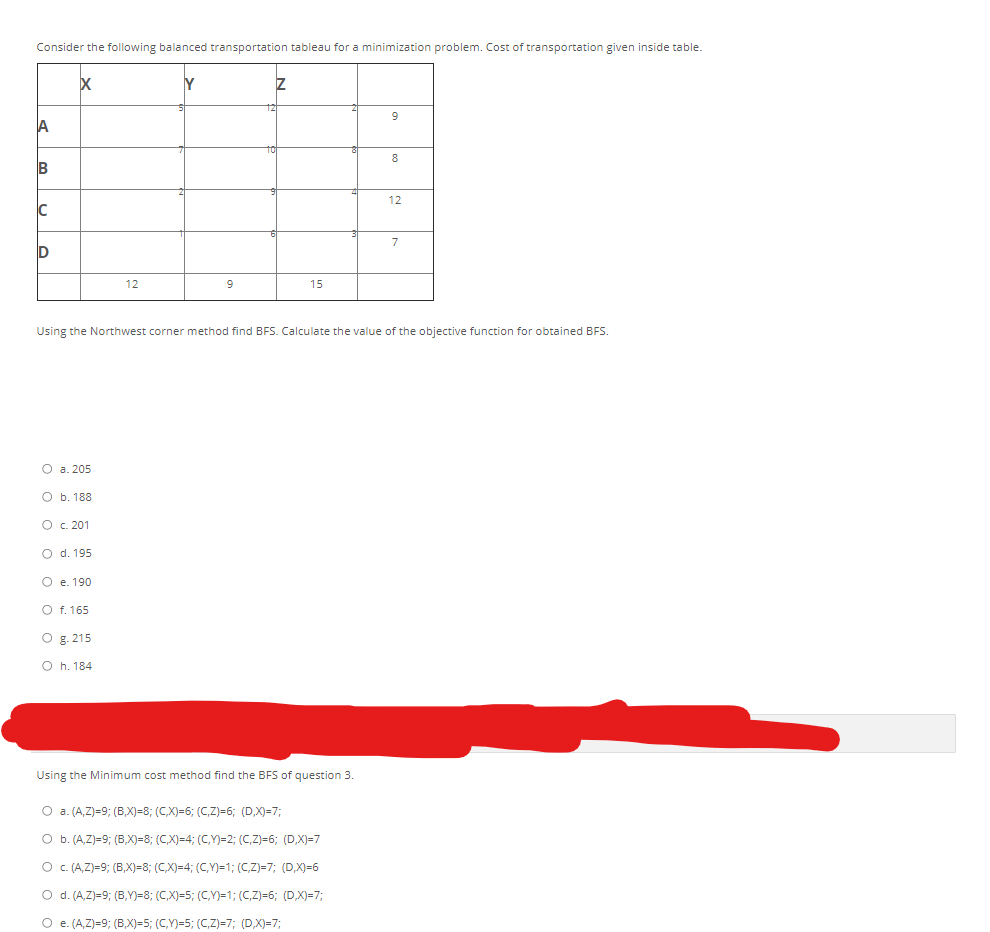 Consider the following balanced transportation