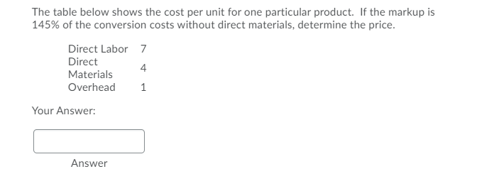 The table below shows the cost per unit for one