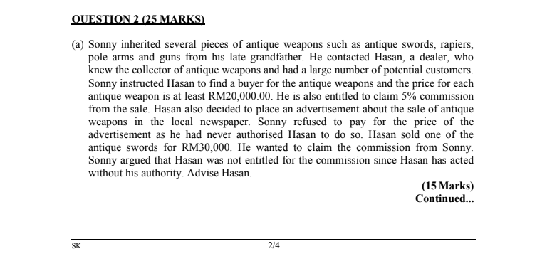QUESTION 2 (25 MARKS) (a) Sonny inherited several