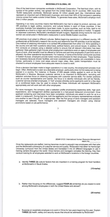 MCDONALD'S GLOBAL HR One of the best known