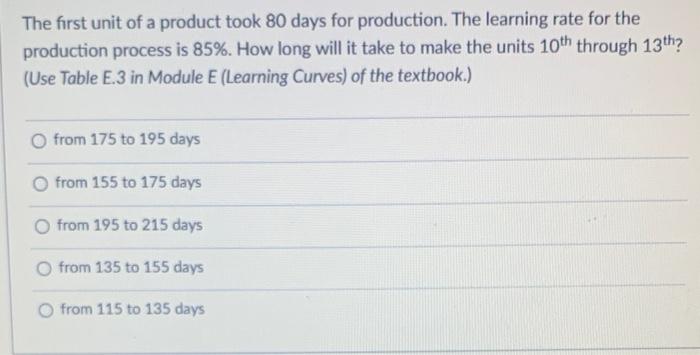 The first unit of a product took 80 days for