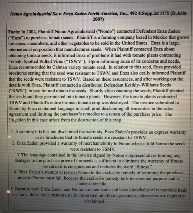 true or flaze 1-5 Nomo Agroindustrial Sa v. Enza