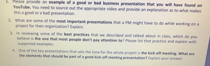 1. Please provide an example of a good or bad