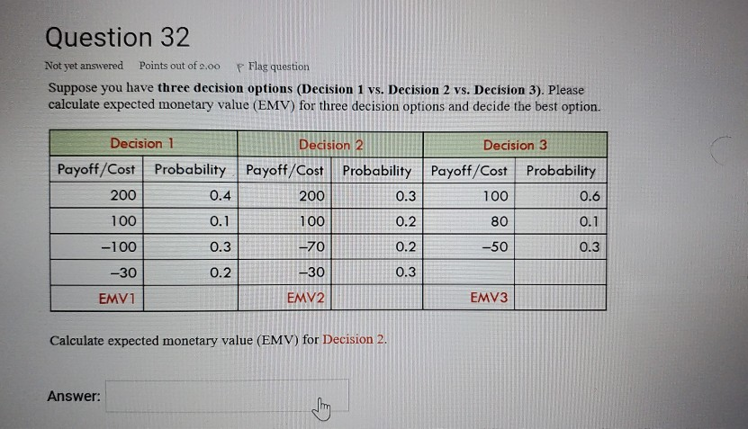 Question 32 Not yet answered Points out of 2.00 P