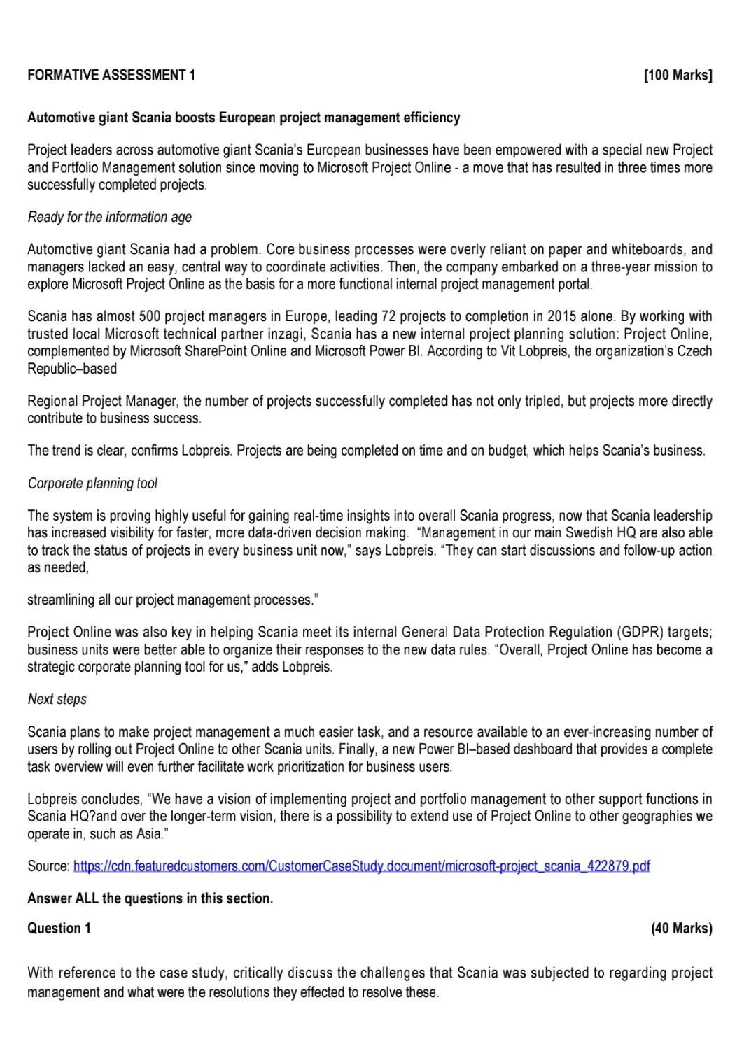 FORMATIVE ASSESSMENT 1 [100 Marks] Automotive