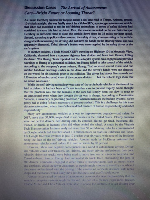 Discussion Case: The Arrival of Autonomous Cars