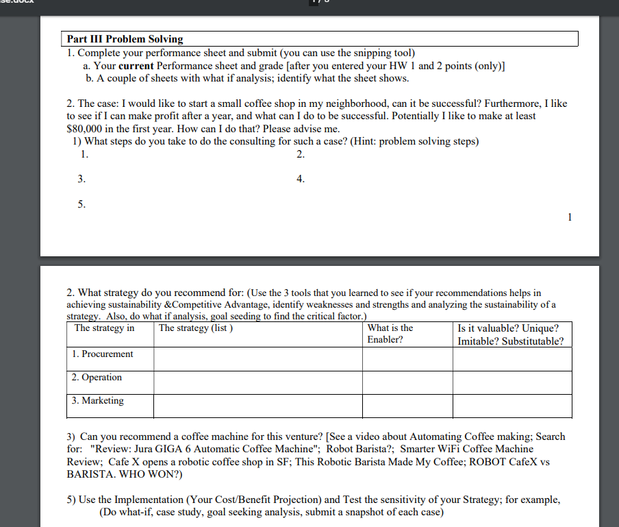 Part III Problem Solving 1. Complete your
