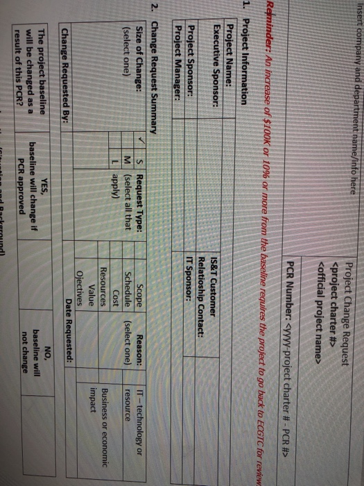Create a project change request to document the