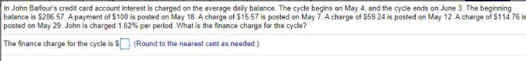 In John Balfour's credit card account interest is