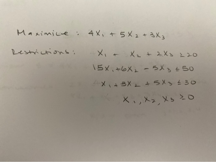 Use the simplex method to show that the following