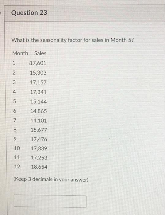What is the seasonality factor for sales in Month