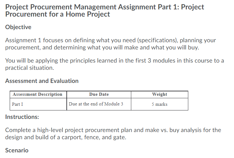 Project Procurement Management Assignment Part 1:
