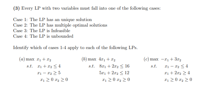 (3) Every LP with two variables must fall into
