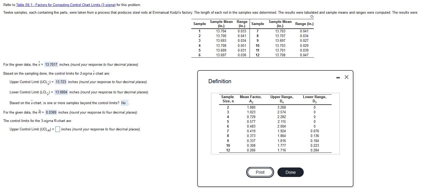 Refer to Table 56.1 - Factors for Computing