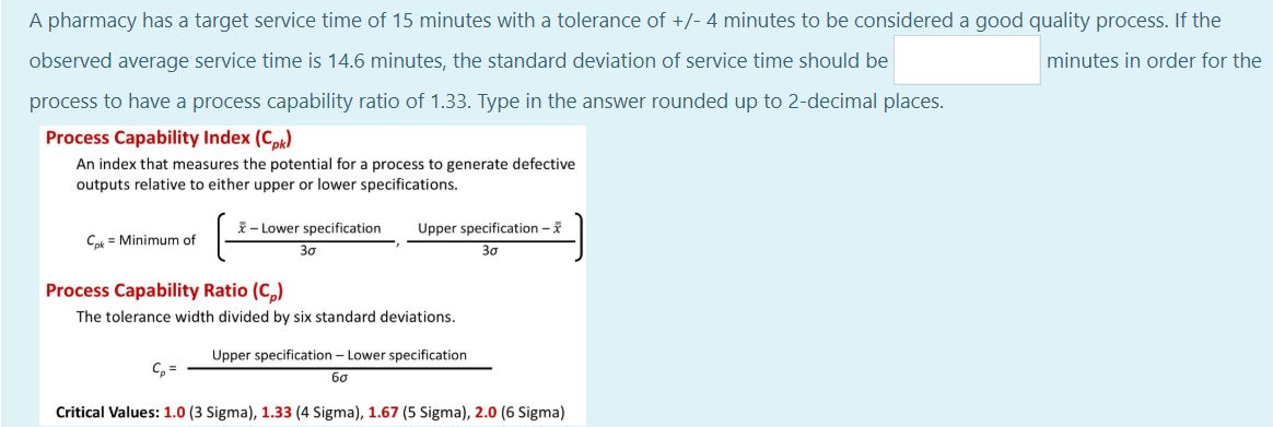A pharmacy has a target service time of 15