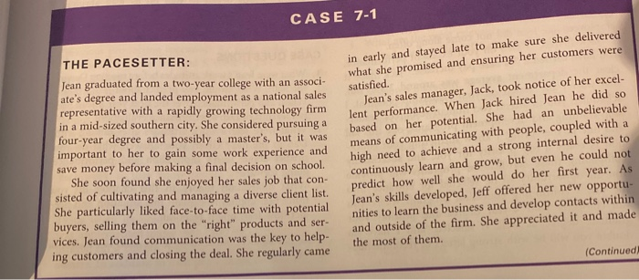 CASE 7-1 THE PACESETTER: Jean graduated from a