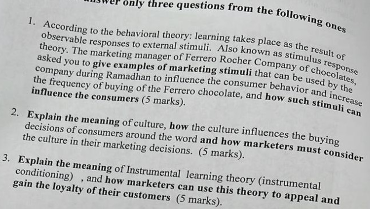 only three questions from the following ones 1.