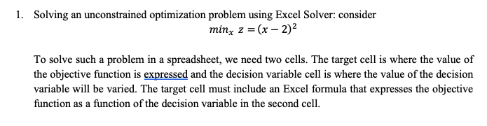 1. Solving an unconstrained optimization problem