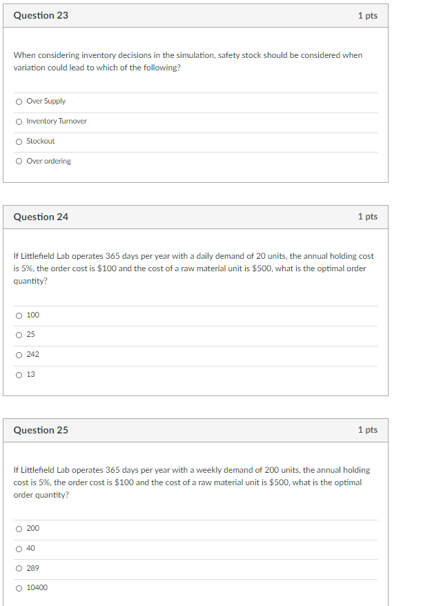 Question 23 1 pts When considering inventory