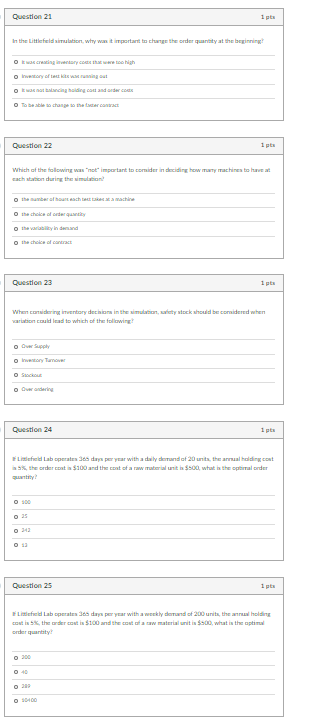 Question 23 1 pts When considering inventory