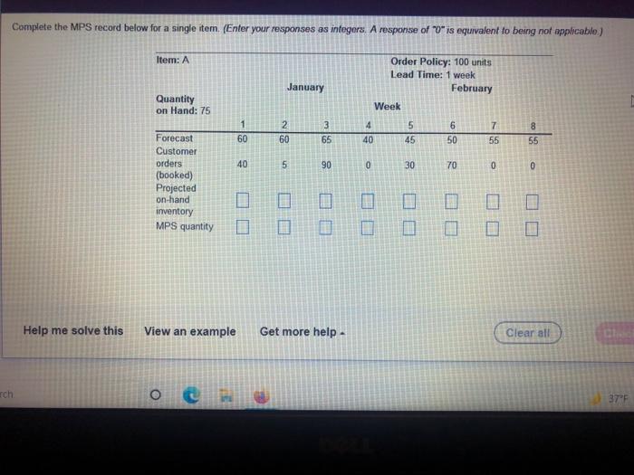 Complete the MPS record below for a single item.