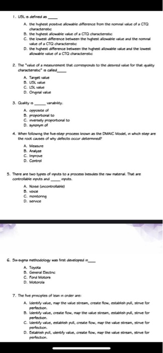 1. USL defined as A. the highest positive
